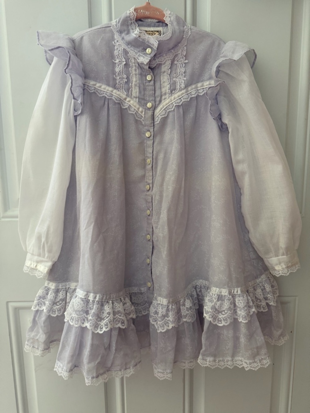 Gunne Sax Vintage Prairie Lace Ruffled Dress Light Lavender Girls 6